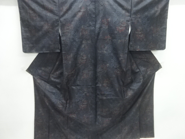 JAPANESE KIMONO / UNUSED ENSEMBLE KIMONO / SILK / DORO OSHIMA TSUMUGI / WOVEN FLORAL ARABESQUE